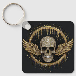 Chaveiro ☠️ Emblema de Caveira com Auréola Dourada para Pre