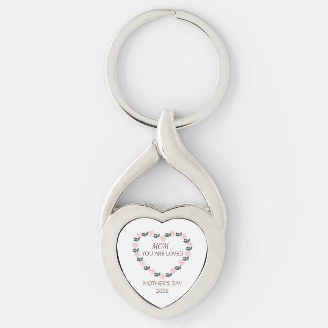 Chaveiro Emblema de Coração de Peônia para Mamãe (Frente)