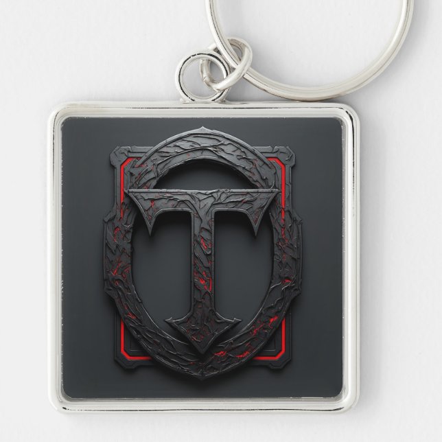 Chaveiro 🛡️ Emblema de Escudo T em Metal Gótico com Acento (Frente)