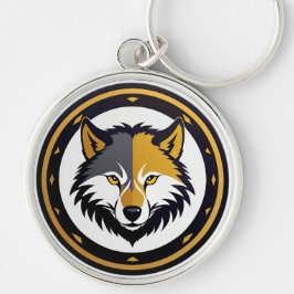 Chaveiro Emblema de Lobo com Círculo Dourado