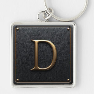 Chaveiro 🔑 Emblema de Moldura Inicial D Dourada em Couro P