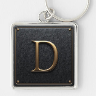 Chaveiro 🔑 Emblema de Moldura Inicial D Dourada em Couro P