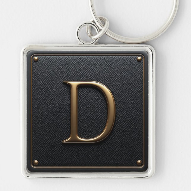 Chaveiro 🔑 Emblema de Moldura Inicial D Dourada em Couro P (Frente)