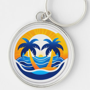 Chaveiro Emblema do Nascer do Sol Sobre Ondas do Oceano