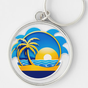 Chaveiro Emblema do Nascer do Sol Sobre Ondas do Oceano