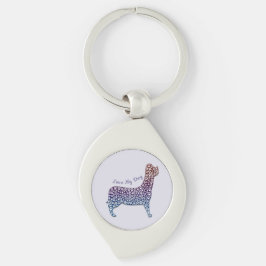 Chaveiro Embossed Indigo Gradient Paw Print Dog Outline