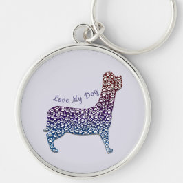 Chaveiro Embossed Indigo Gradient Paw Print Dog Outline