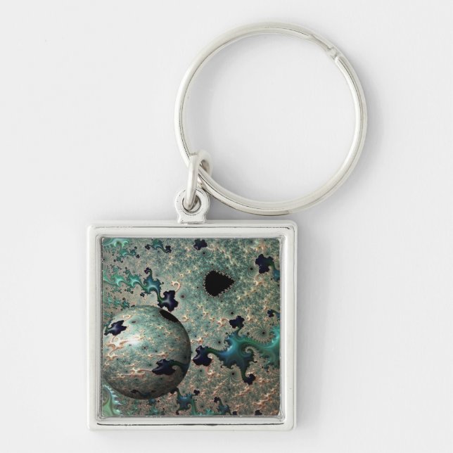 Chaveiro Emerald e Dourado Mandelbrot com o Sphere Key Ring (Frente)