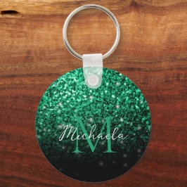 Chaveiro Emerald Green faux glitter brilha blusando monogra