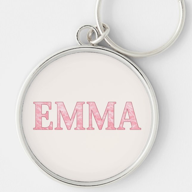Chaveiro EMMA de Mármore Rosa Personalizada (Frente)