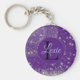 Chaveiro Encantando Mandala com Estrelas de Prata em Roxo