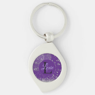 Chaveiro Encantando Mandala com Estrelas de Prata em Roxo