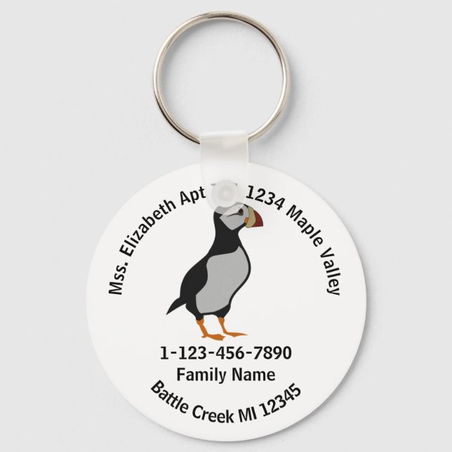 Chaveiro Endereço residencial da família permanente Puffin  (Frente)