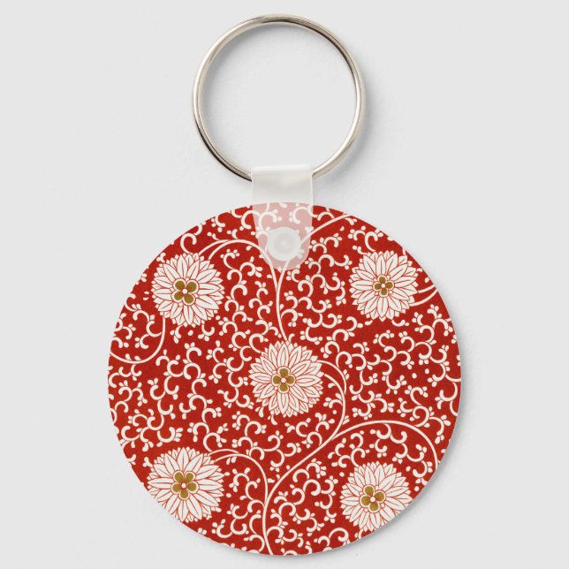 Chaveiro Enfeite Chinês Owen Jones Floral Vermelho Branco (Frente)