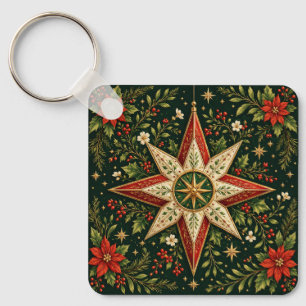 Chaveiro Enfeite de Estrela de Natal Antiga Poinsettia Holl
