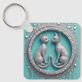 Chaveiro Enfeite de Gato de Cristal Duplo Único Escultura d