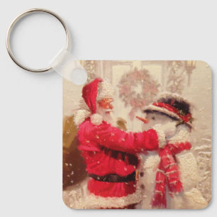 Chaveiro Enfeite Natalino Papai Noel Homem de Neve Vintage