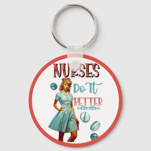 Chaveiro Enfermeira Nostálgica Bonita Enfermeira Pinup Faz  (Frente)