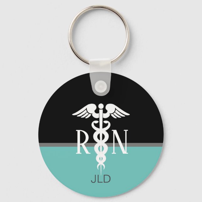 Chaveiro Enfermeira Registrada Moderna Caduceus Monogrammed (Frente)