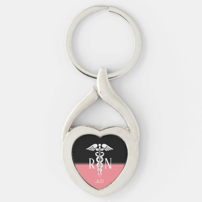 Chaveiro Enfermeiro Caduco Médico Silver Monograma Coral (Frente)