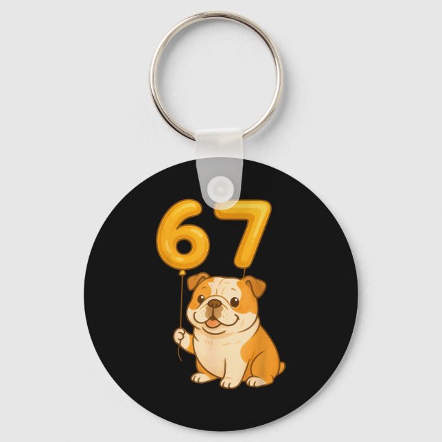 Chaveiro English Bulldog Dog Funny 67 Meme Six Seven Balloo (Frente)