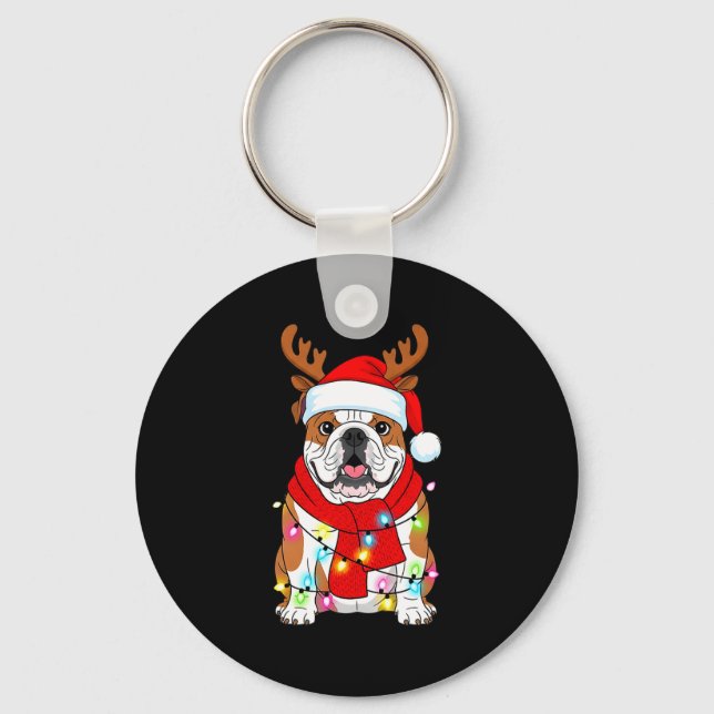 Chaveiro English Bulldog Dog Tree Christmas Lights Xmas Paj (Frente)