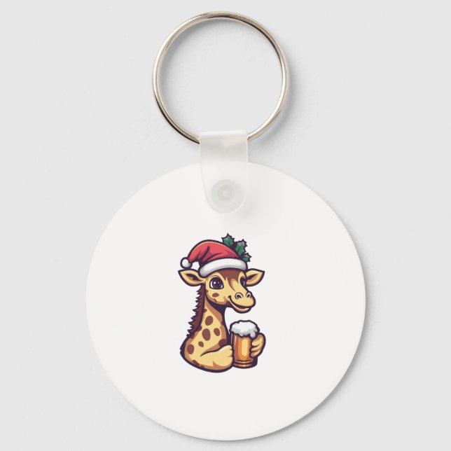 Chaveiro Engraçada Girafa De Natal Com BD (Frente)