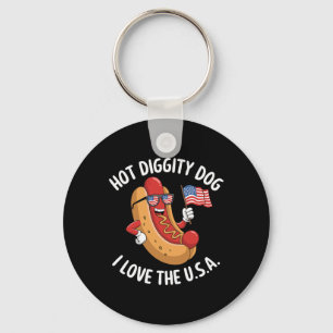Chaveiro Engraçado 4 De Julho Hotdog Patriótico Eua Flag Ce