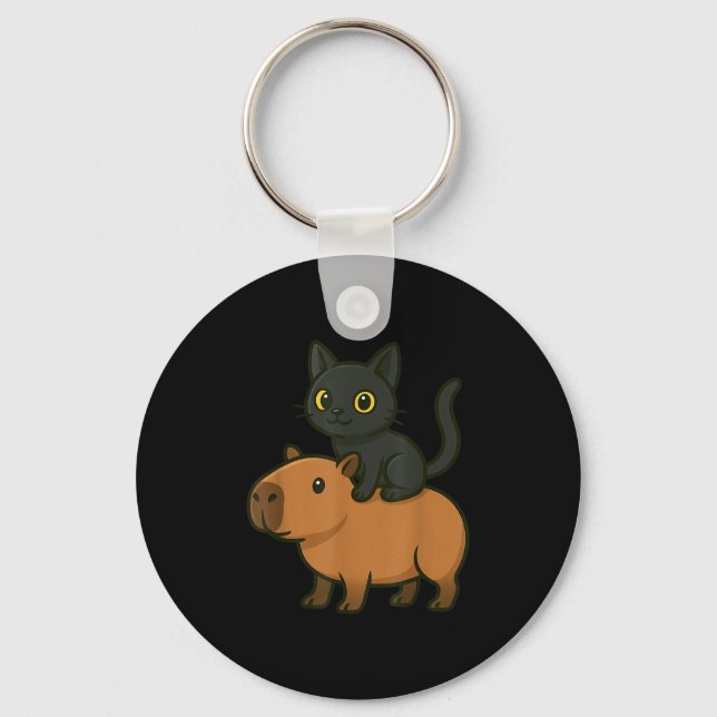 Chaveiro Engraçado Capybara Black Cat Amante de os animais  (Frente)