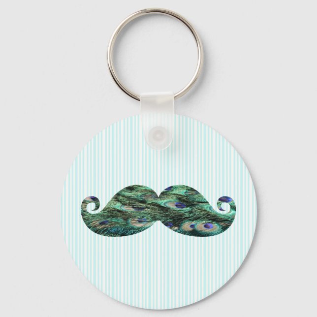 Chaveiro Engraçado Colorido Penas de Peacock Mustache (Frente)