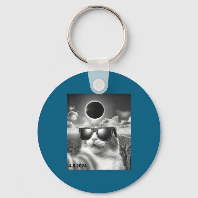 Chaveiro Engraçado Com Óculos De Gato Selfie Eclipse Solar (Frente)