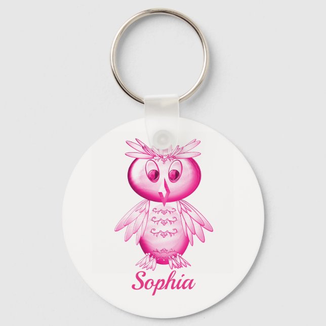 Chaveiro Engraçado Coruja Rosa Personalizada Crianças (Frente)