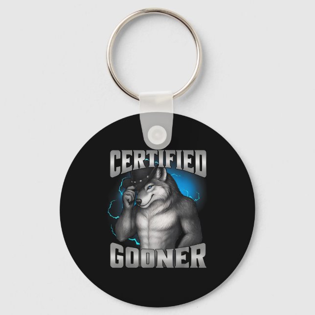 Chaveiro Engraçado Cringe Sigma Lobo Certificado Gooner (Frente)
