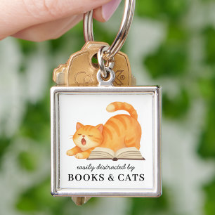 Chaveiro Engraçado Fácilmente Distraído Por Livros & Gatos