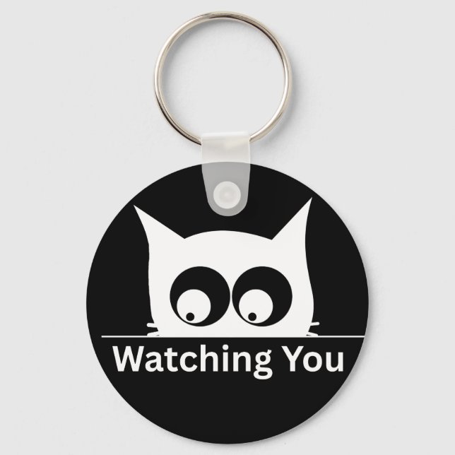 Chaveiro Engraçado Gato Observando Você Fofo Minimalista (Frente)