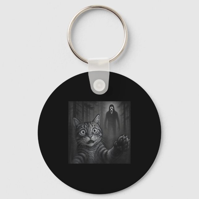 Chaveiro Engraçado Gato Selfie Com Ghost Halloween Assustad (Frente)