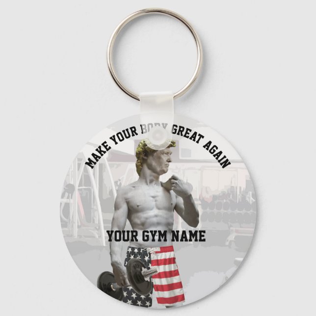 Chaveiro Engraçado Gym Workout Donald Trump Com Dumbbell (Frente)