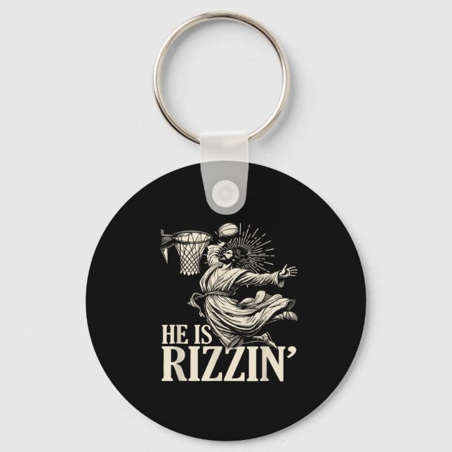 Chaveiro Engraçado Jogando Páscoa De Basquete Ele É Rizzin (Frente)