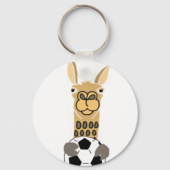 Chaveiro Engraçado Llama com Arte de Bola de Futebol (Frente)
