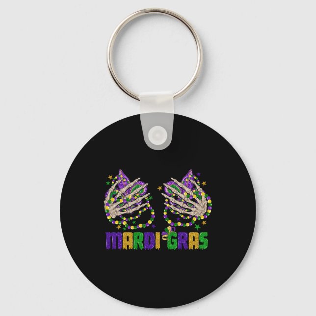 Chaveiro Engraçado Mardi Gras Skeleton Mãos Com Miçangas E  (Frente)