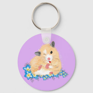 Chaveiro Engraçado Ouro hamster sírio sentado em flores