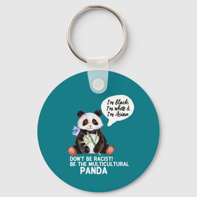 Chaveiro Engraçado Panda contra o Racismo Branco Negro e As (Frente)