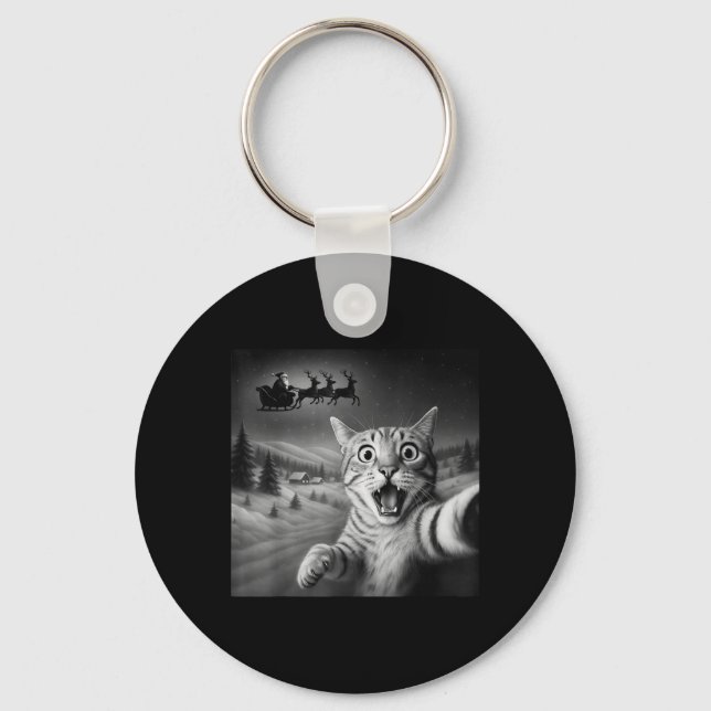 Chaveiro Engraçado Papais noeis Selfie de Gato Selfie de Ga (Frente)