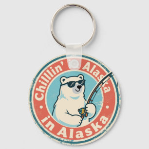 Chaveiro Engraçado Urso Polar Pescando na Alaska Vintage