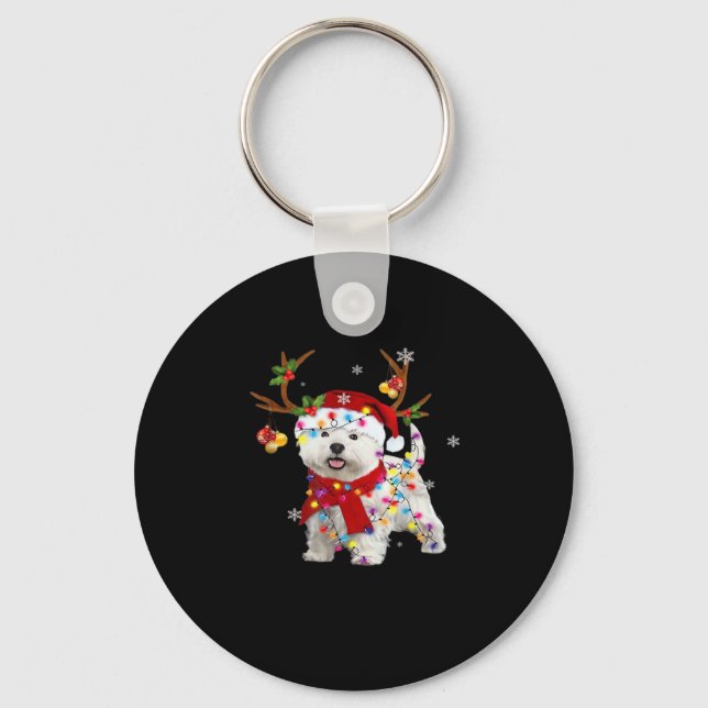 Chaveiro Engraçado Westie Christmas Tee Reindeer Christmas  (Frente)