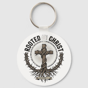 Chaveiro Enraizado na Cruz de Cristo Gravação Vintage Crist
