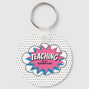 Chaveiro Ensinar é meu professor de banda desenhada azul-r