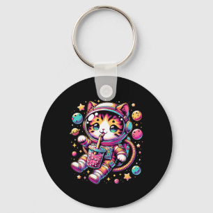 Chaveiro Enstronauta Engraçado Espaço Kawaii Boba Tea Cat