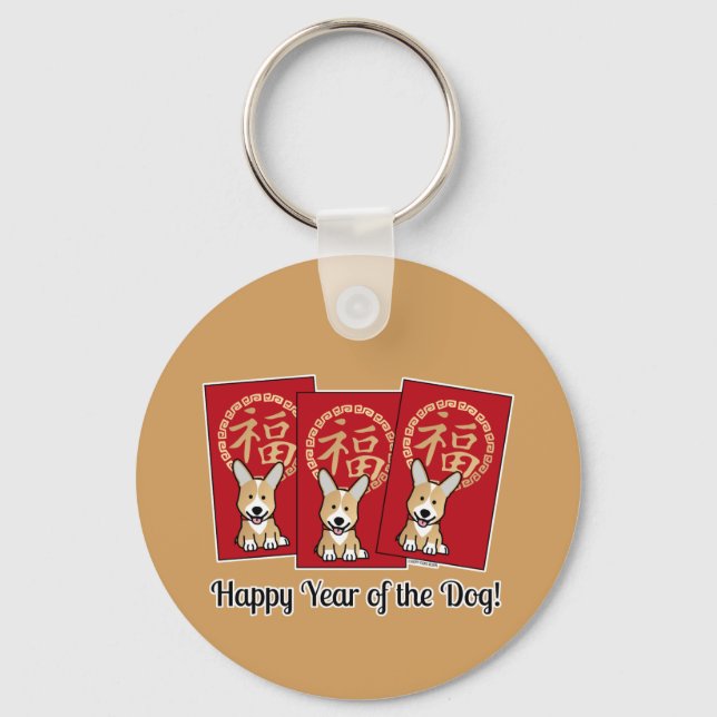 Chaveiro Envelope Vermelho Chinês - Ano Sortudo do Corgi (Frente)