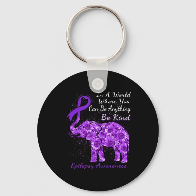 Chaveiro Epilepsy Awareness Sunflower Elephant Be Kind  (Frente)